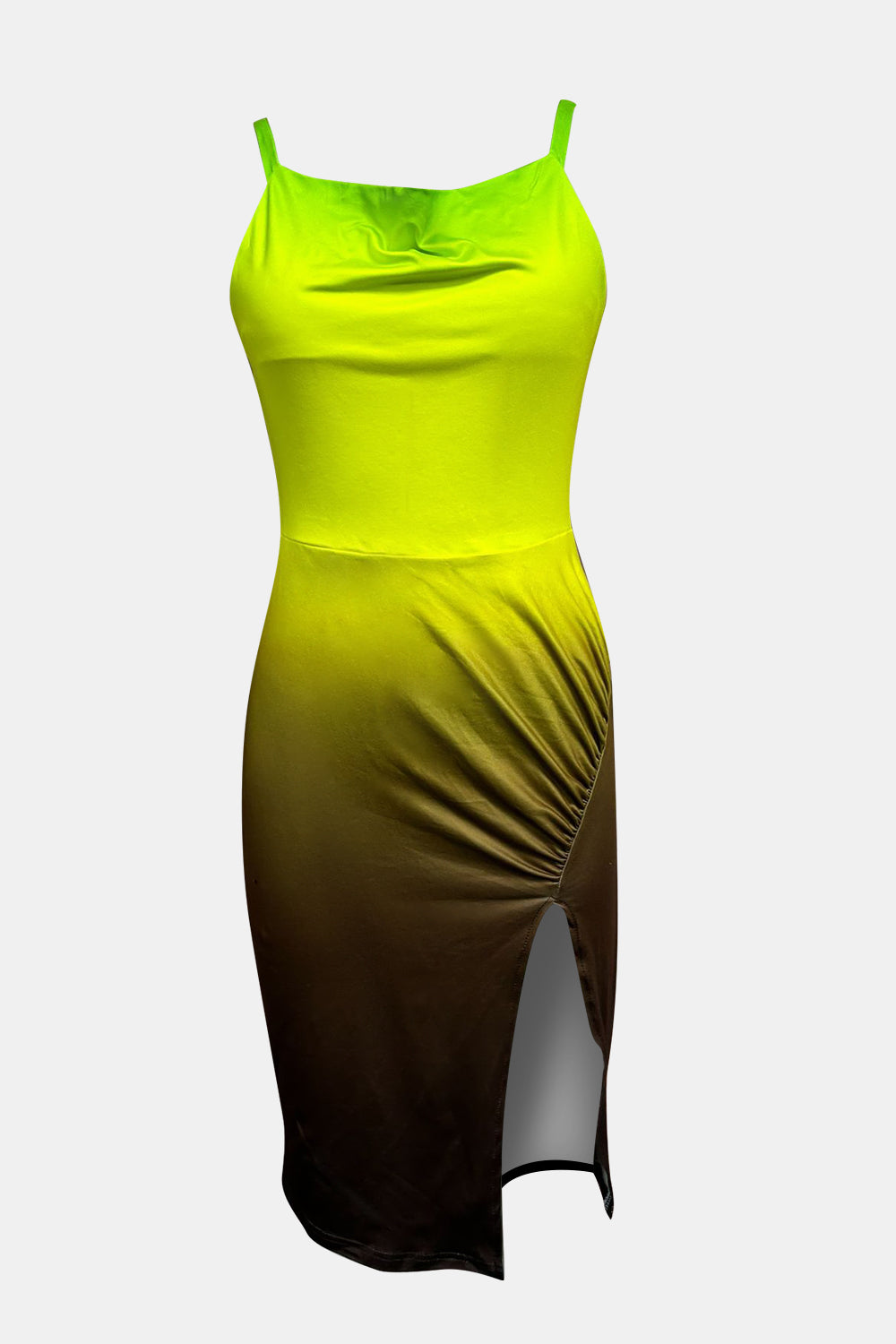 Fashion Sava | Ruched Cami Dress | Elegant Slit Design - Red-Violet
