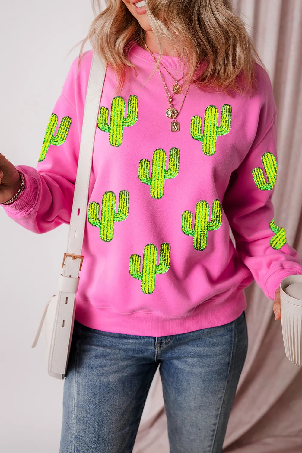 Sudadera de manga larga con lentejuelas y cactus