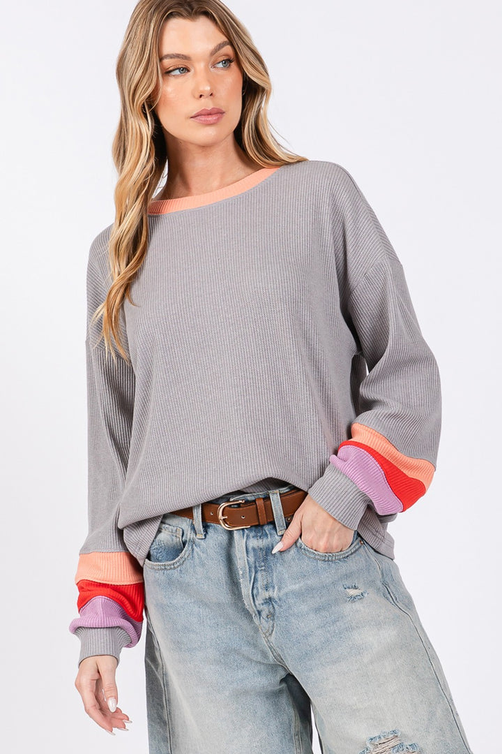 Fashion Sava | Waffle Knit T-Shirt | Color Block Design