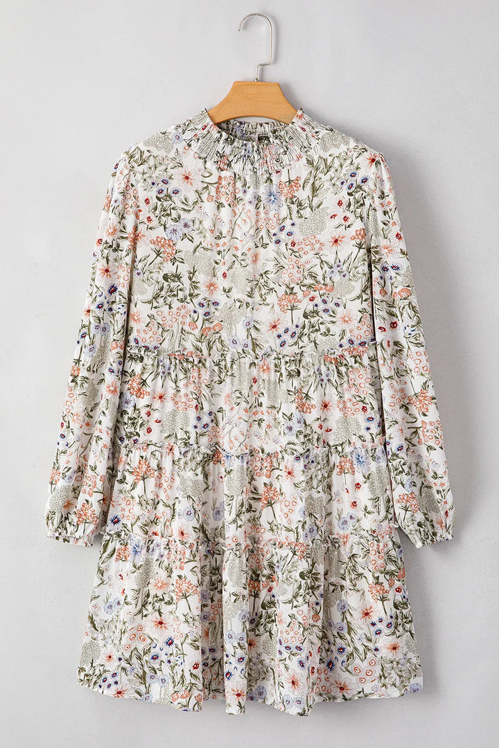 Fashion Sava | Mock Neck Mini Dress | Long Sleeve Printed Style - Floral