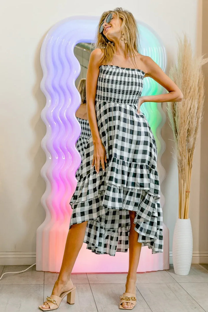 Fashion Sava | Smocked Off Shoulder Dress | Chic Check Design