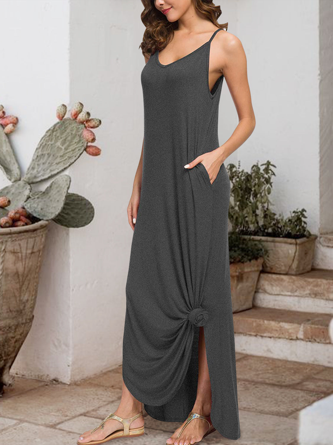 Slit Scoop Neck Sleeveless Dress