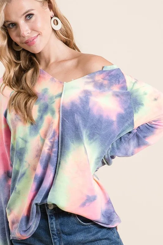 Fashion Sava | Tie Dye Terry Top | Contrast Stitching Detail