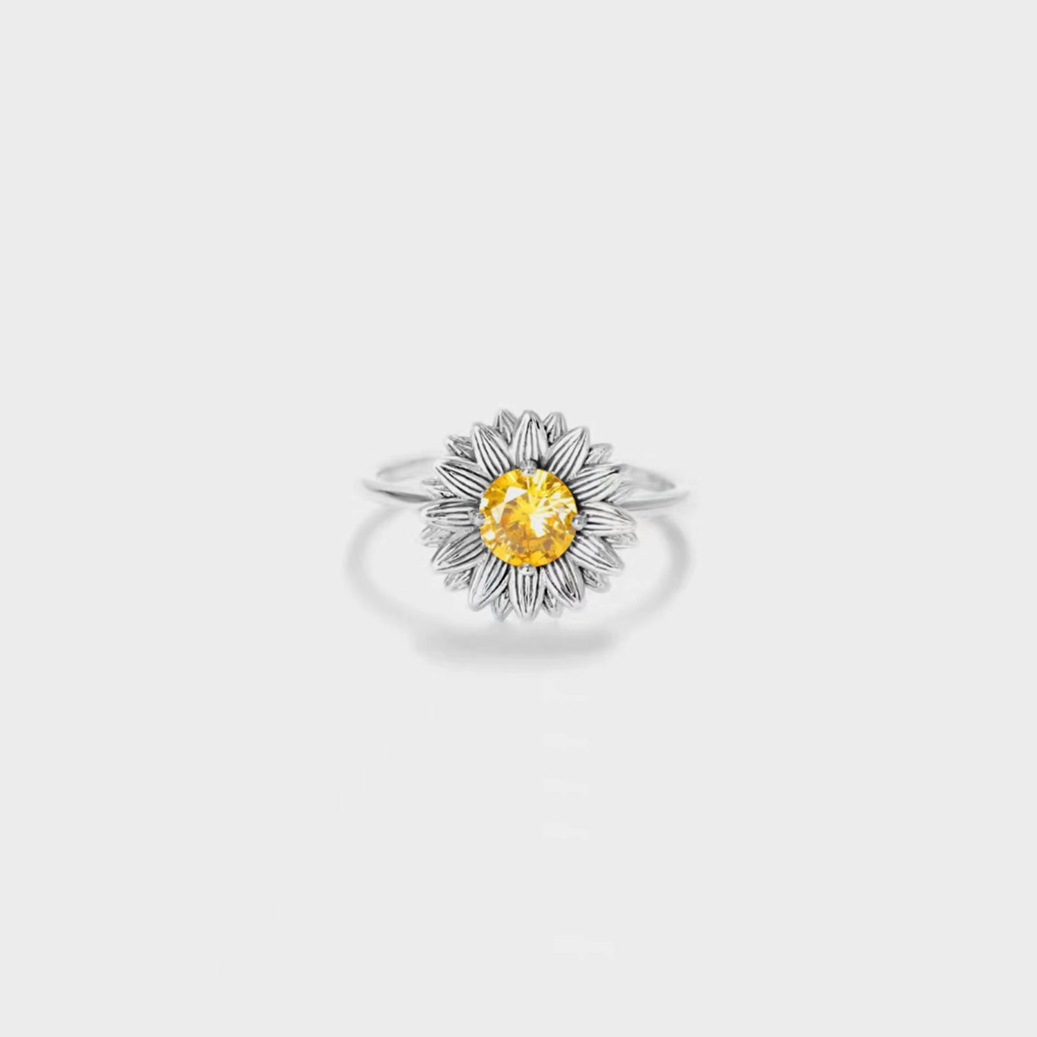 Anillo de plata de ley 925 con circonitas y girasol