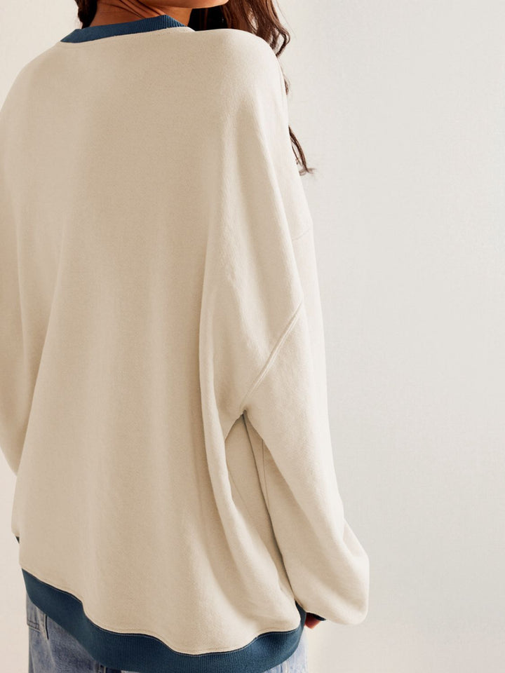 Fashion Sava | Contrast Trim Sweatshirt | Cozy Long Sleeve Style