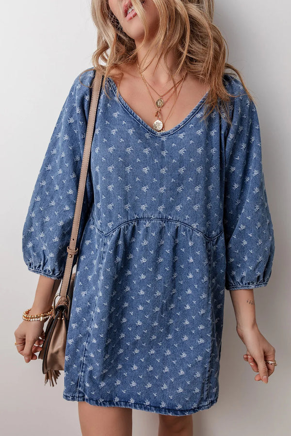 Fashion Sava | Tied V-Neck Mini Dress | Trendy Denim Style - Medium