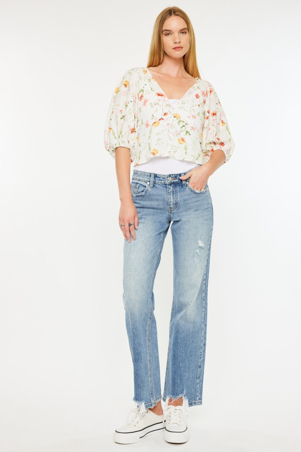 Fashion Sava | Straight Jeans | Mid Rise Frayed Hem