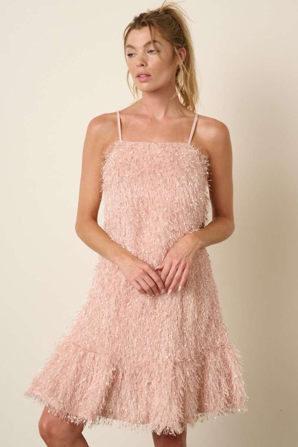 Fashion Sava | Feather Ruffle Mini Cami Dress | Chic & Flirty Style - Blush
