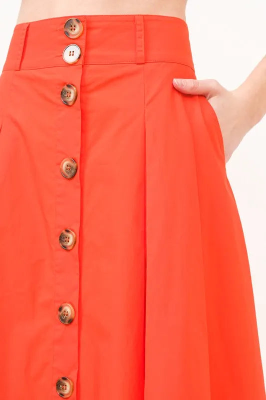 Fashion Sava | Pleated Midi Skirt | Button Front Elegance