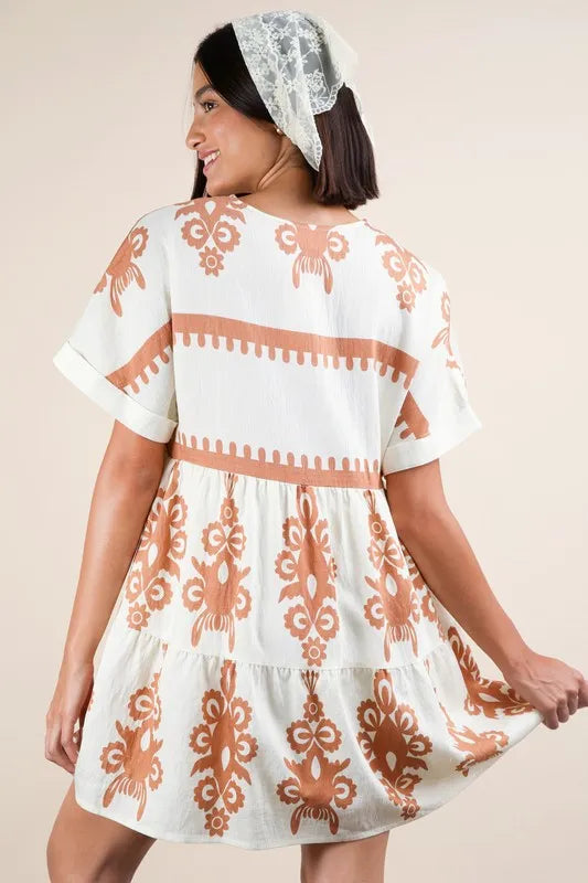 Fashion Sava | V-Neck Mini Dress | Chic Printed Design