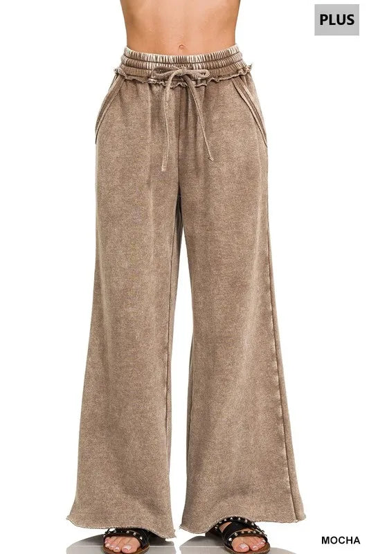 Fashion Sava | Palazzo Sweatpants | Acid Wash Fleece Comfort