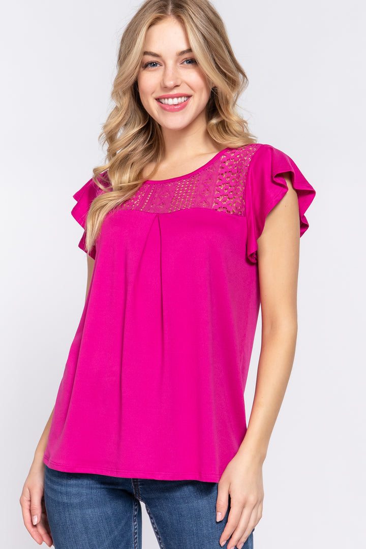 Fashion Sava | Ruffle Knit Top | Lace Detail Elegance