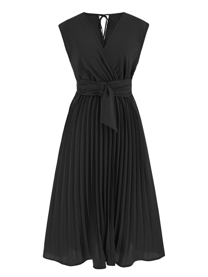 Fashion Sava | Surplice Pleated Dress | Chic Tank Style - Dark Blue