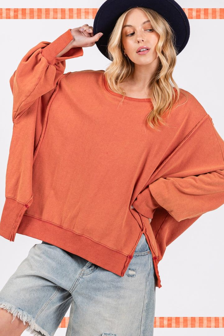 Fashion Sava | Oversized Sweatshirt | Mineral Wash Side Slit