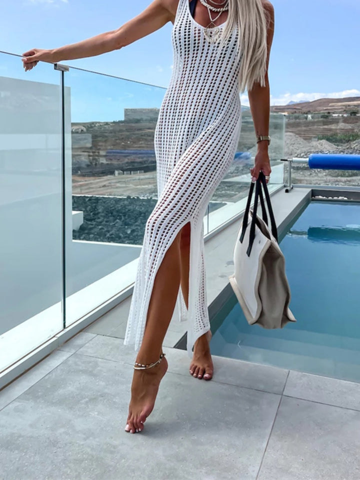Fashion Sava | Openwork Slit Dress | Wide Strap Elegance - Black