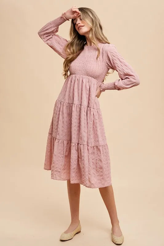 Fashion Sava | Midi Dress | Textured Smocking Bodice
