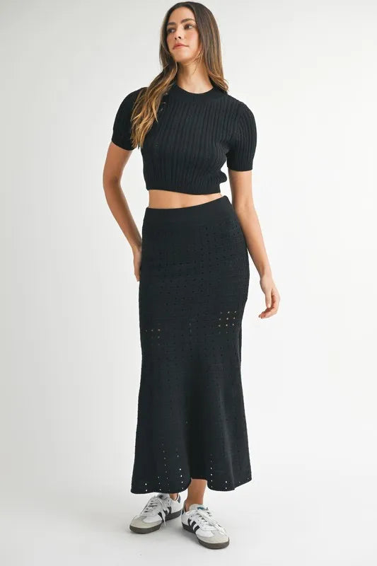 Fashion Sava | Crop Top & Skirt Set | Chic Pointelle Design