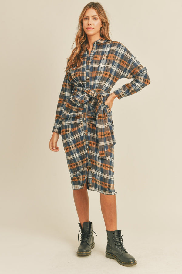 Fashion Sava | Mable Plaid Flannel Dress | Casual Button-Down Style - Camel