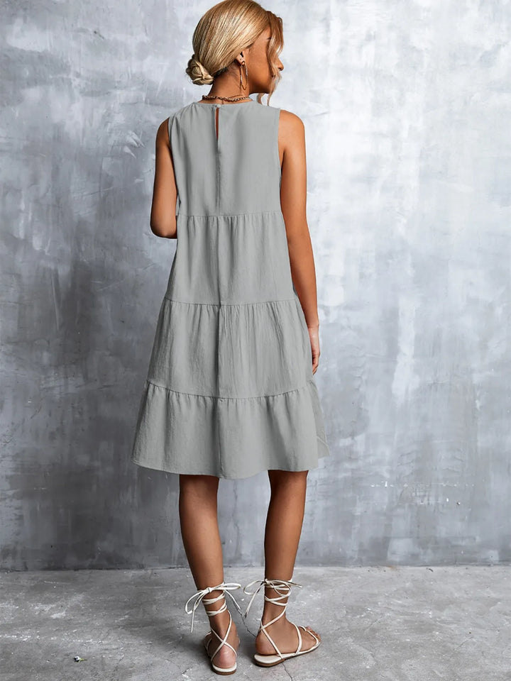 Fashion Sava | Tiered Sleeveless Mini Dress | Summer Essential - Gray