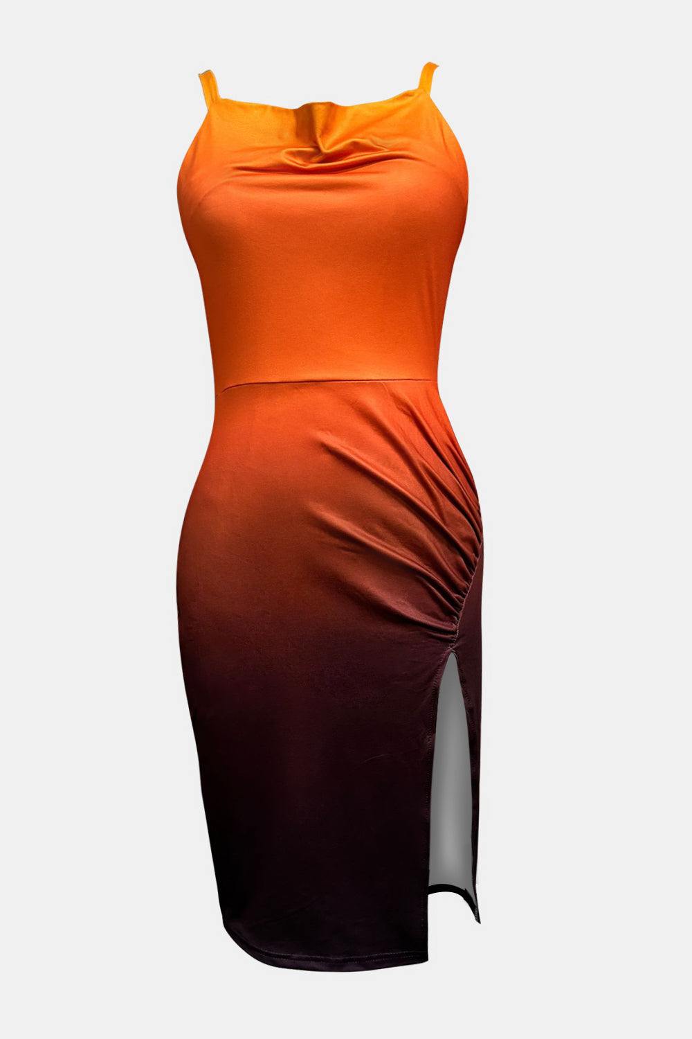 Fashion Sava | Ruched Cami Dress | Elegant Slit Design - Terracotta