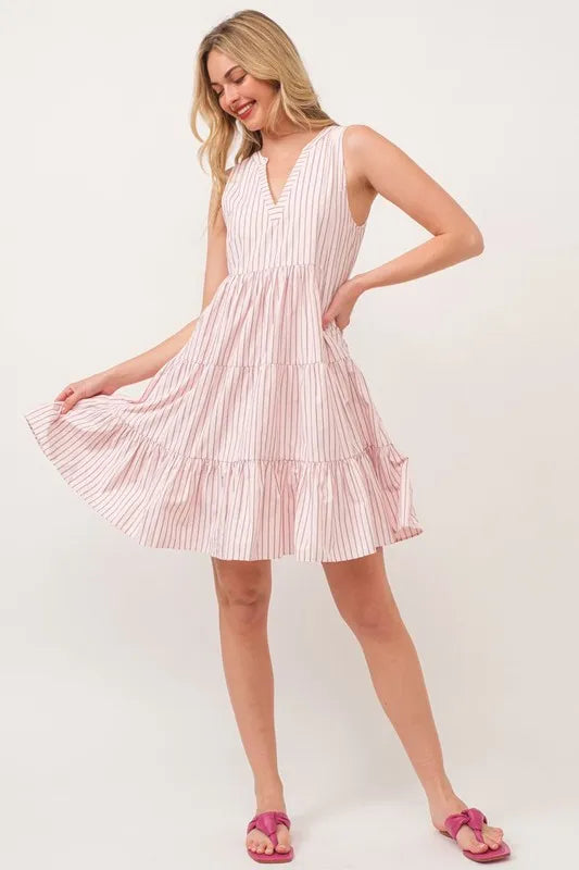 Fashion Sava | Striped Sleeveless Dress | V-Neck Tiered Design