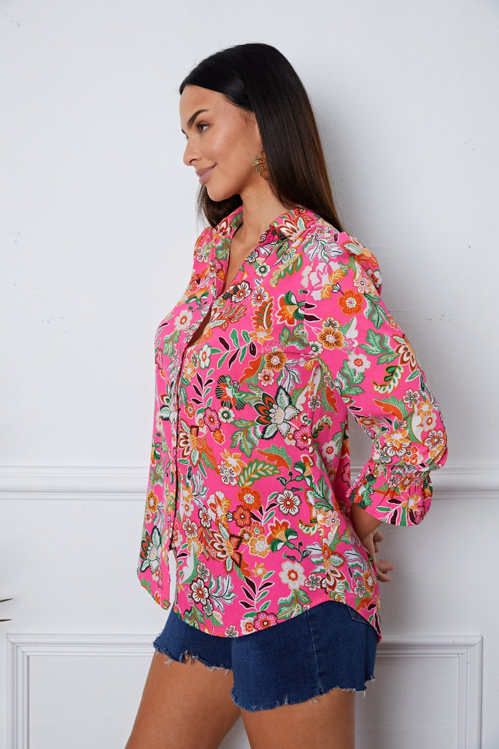 Fashion Sava | Flounce Sleeve Shirt | Elegant Floral Design