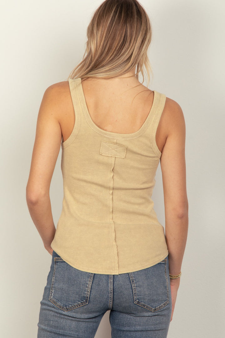 Fashion Sava | Ribbed Tank | Placket Detail Style