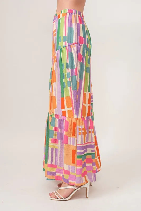 Fashion Sava | Asymmetric Maxi Skirt | Geo Printed Tiered Design