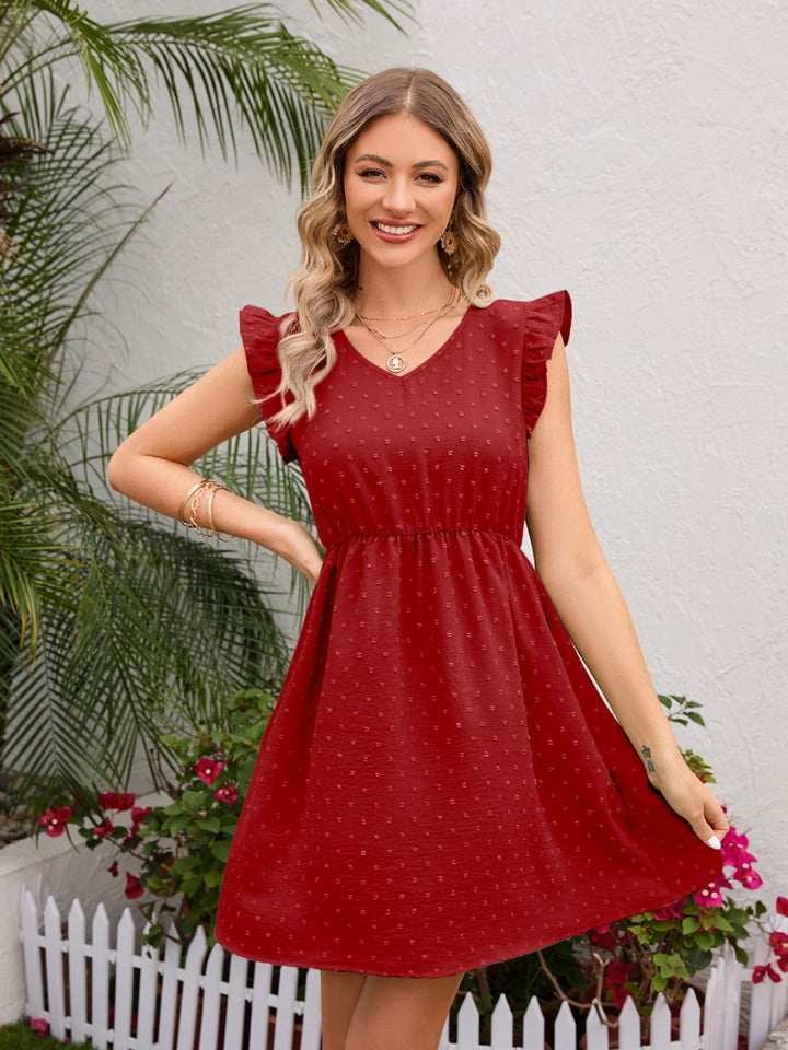 Fashion Sava | Swiss Dot Ruffled Dress | Elegant V-Neck Design - Sage