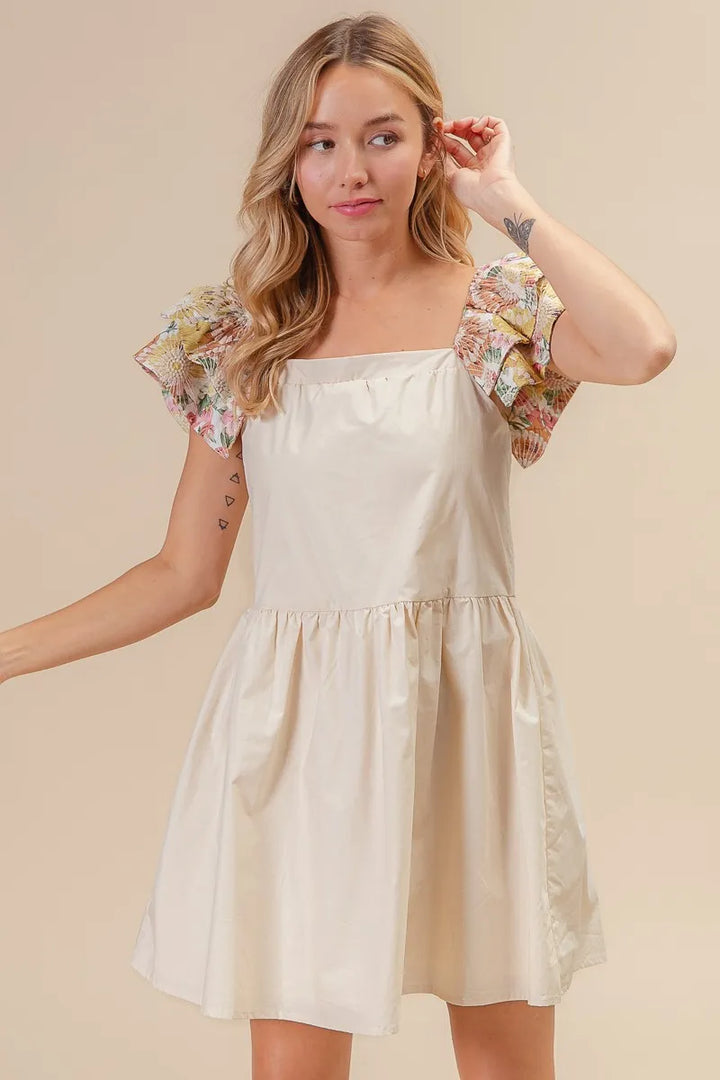 Fashion Sava | Floral Sleeve Dress | Embroidered Elegance