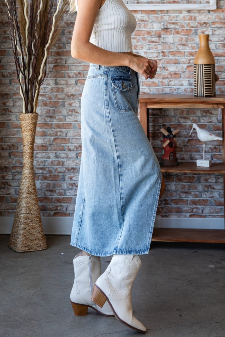 Fashion Sava | Denim Skirt | Mid Rise Slit Design
