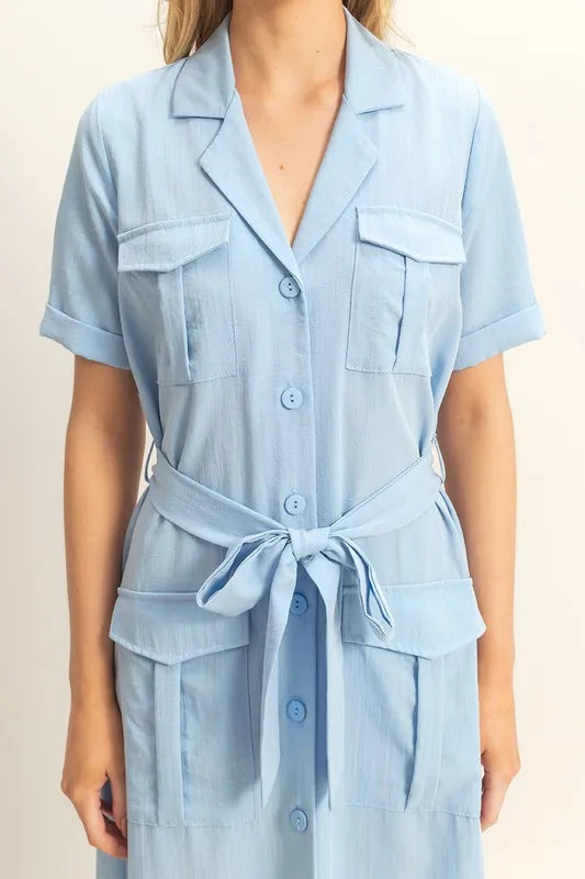 Fashion Sava | Safari Midi Dress | Button Front & Belted Style