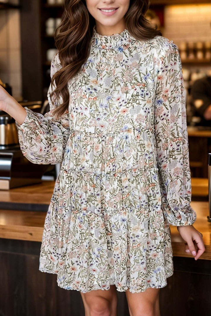 Fashion Sava | Mock Neck Mini Dress | Long Sleeve Printed Style - Floral