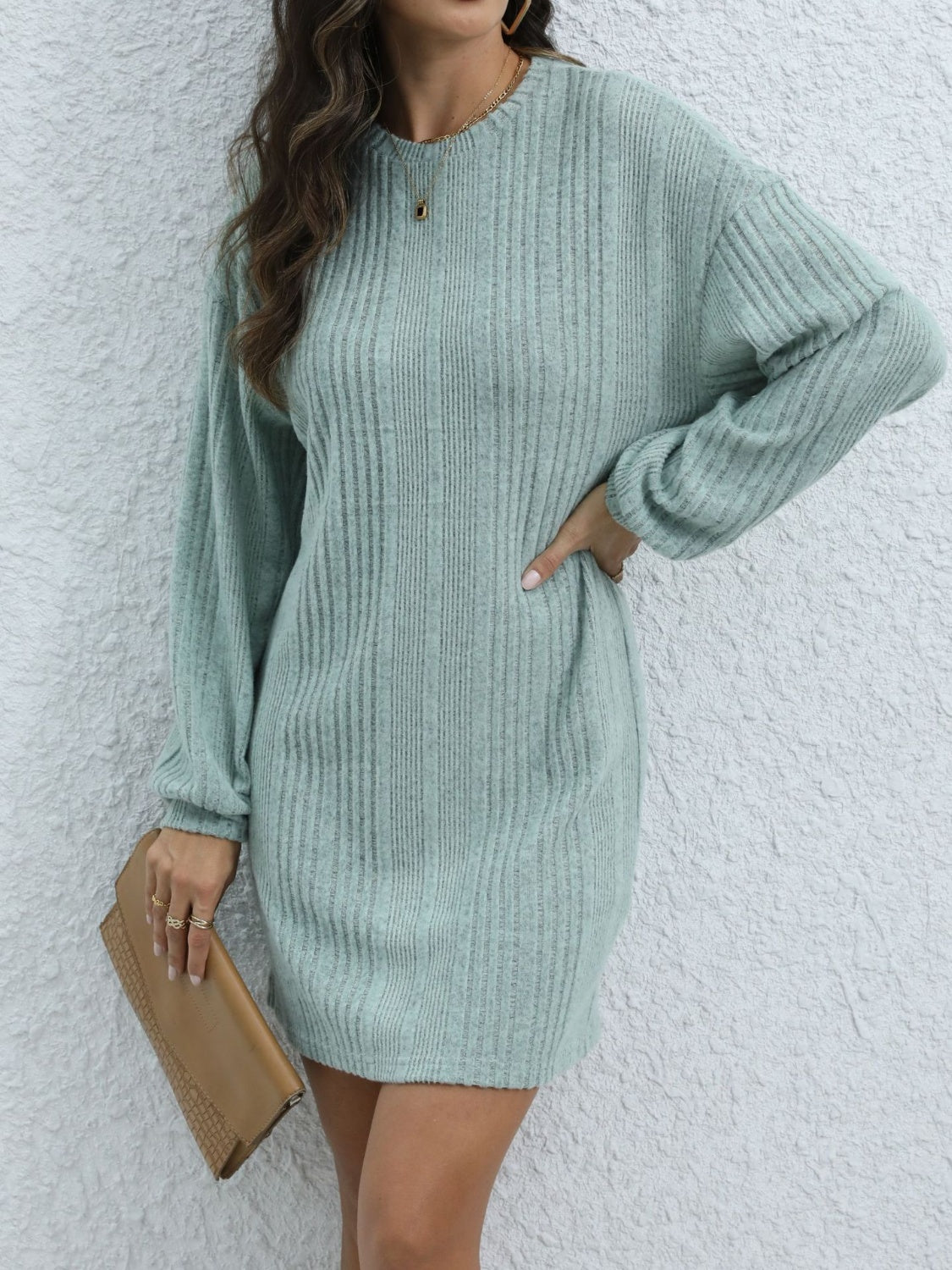 Round Neck Long Sleeve Mini Dress