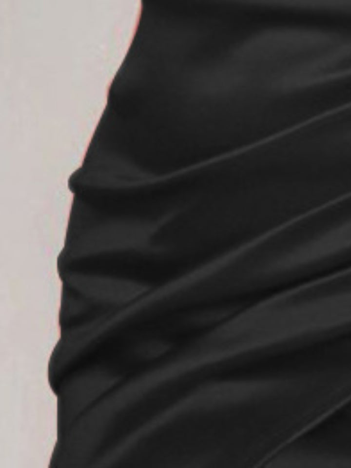 Fashion Sava | Ruched Wrap Dress | Spaghetti Strap Elegance - Black
