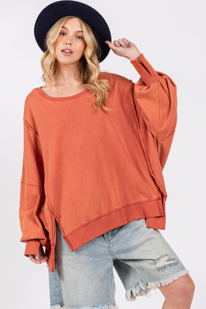 Fashion Sava | Oversized Sweatshirt | Mineral Wash Side Slit