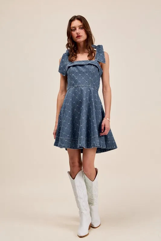 Fashion Sava | A Line Fit and Flare Dress | Elegant Denim Style