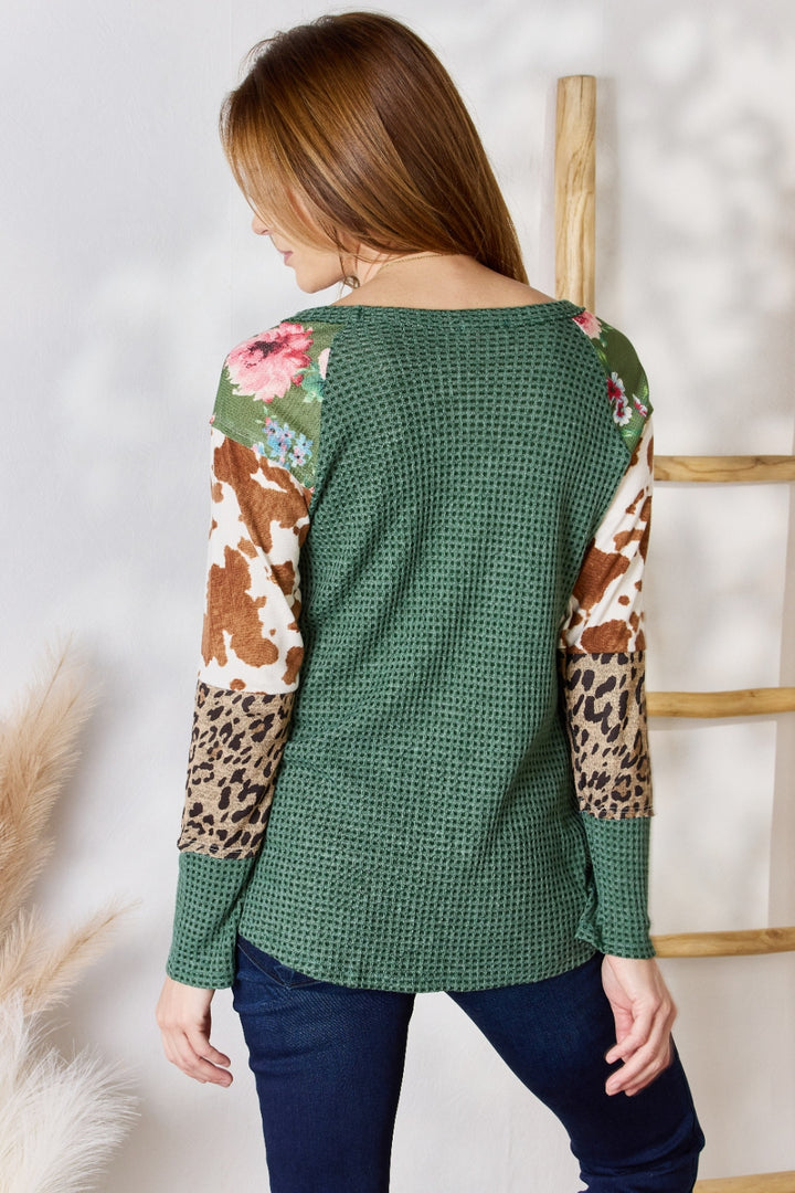 Fashion Sava | Waffle-Knit Leopard Blouse | Full Size Comfort