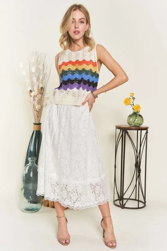 Fashion Sava | Lace Midi Skirt | Elastic Waist Comfort