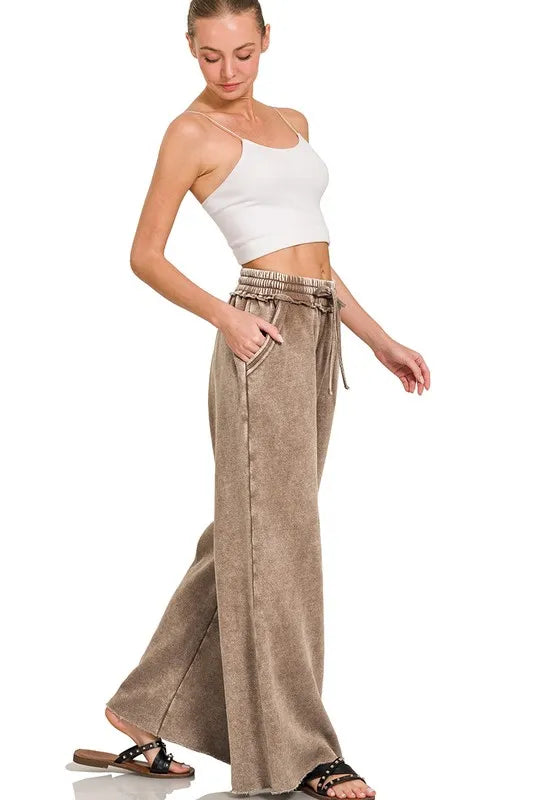 Fashion Sava | Palazzo Sweatpants | Acid Wash Fleece Comfort