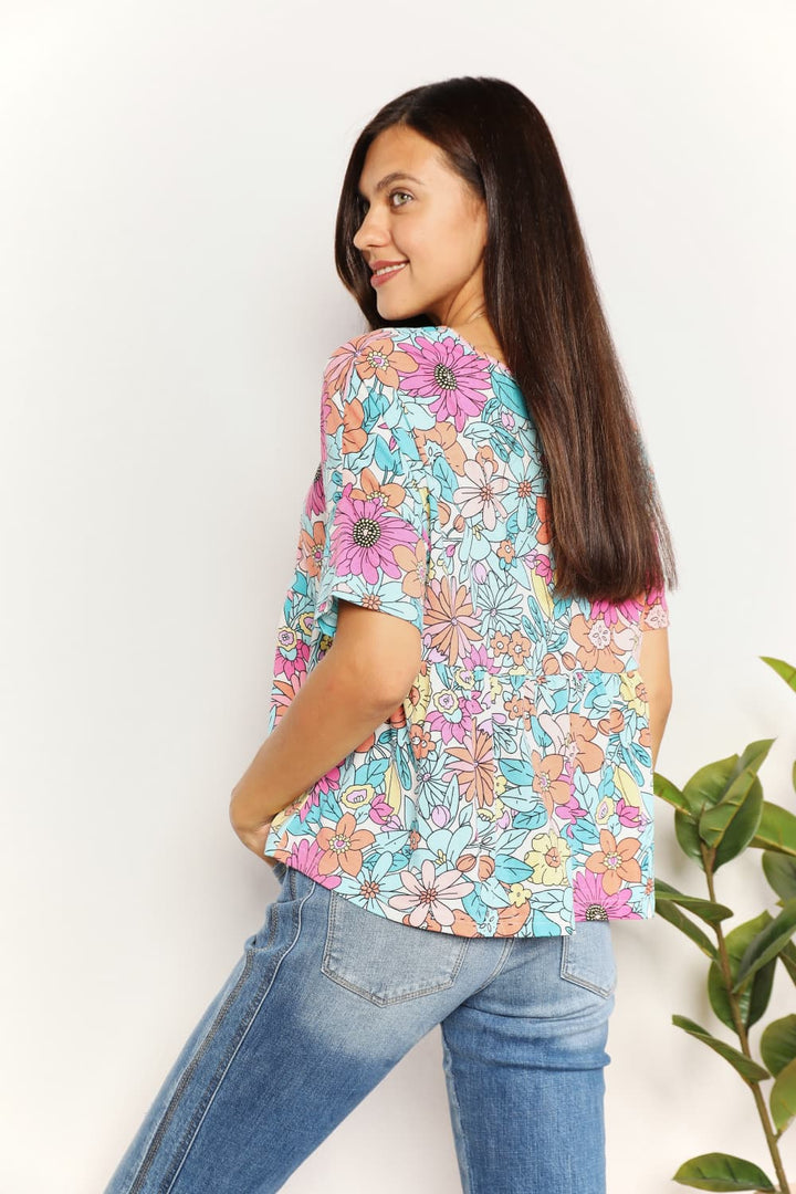 Fashion Sava | Babydoll Top | Floral Round Neck Design
