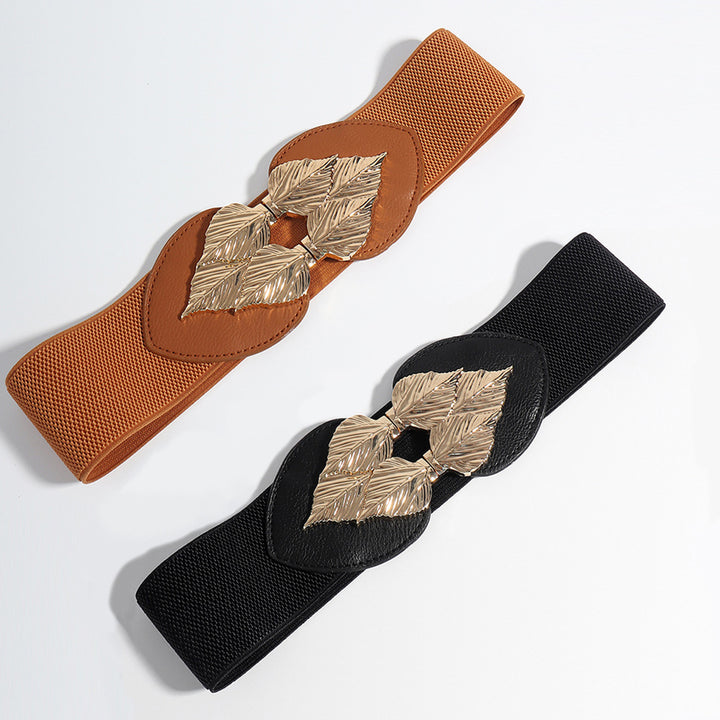 Fashion Sava | Elastic Belt | Alloy Leaf Buckle Design
