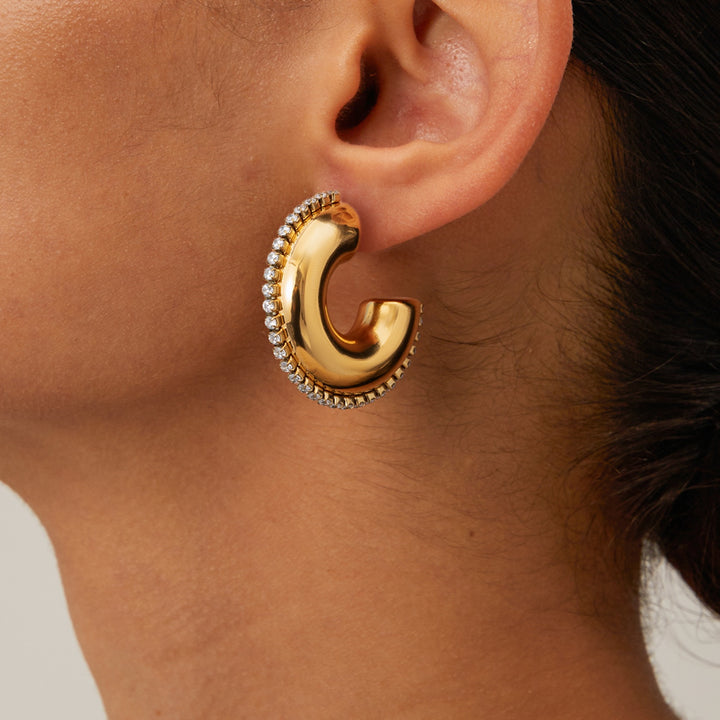 Fashion Sava | C-Hoop Earrings | Zircon Stainless Steel Design