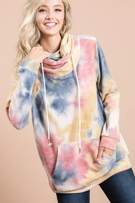 Fashion Sava | Turtle Neck Sweatshirt | Brushed Tie Dye Design