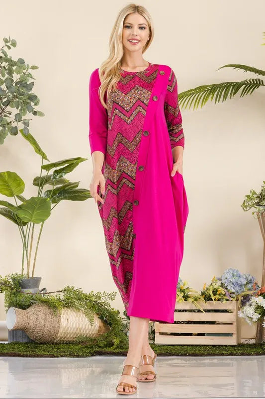 Fashion Sava | Geo Print Dress | Plus Size with Button Details