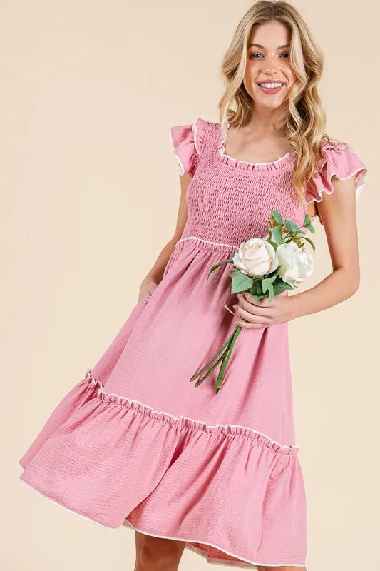Fashion Sava | Ruffle Trim Dress | Smocked Contrast Design