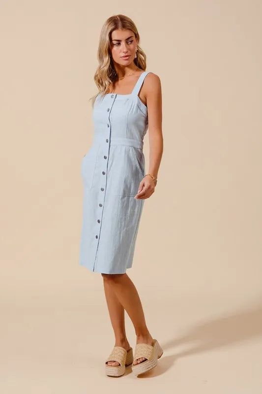 Fashion Sava | Pinafore Dress | Button Down with Pockets