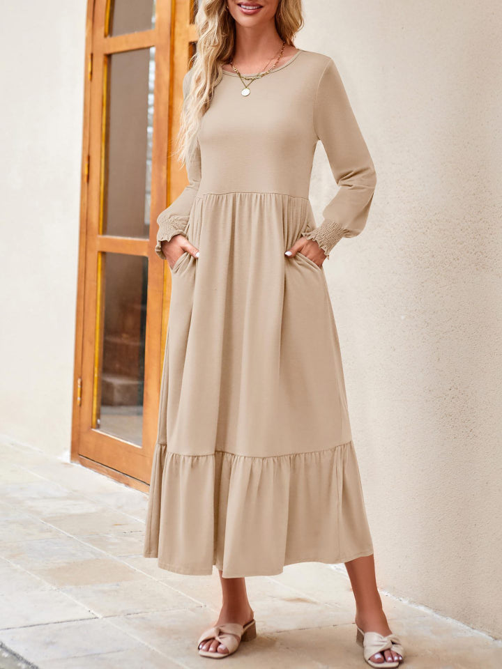 Fashion Sava | Lantern Sleeve Dress | Ruffle Hem Style - Caramel