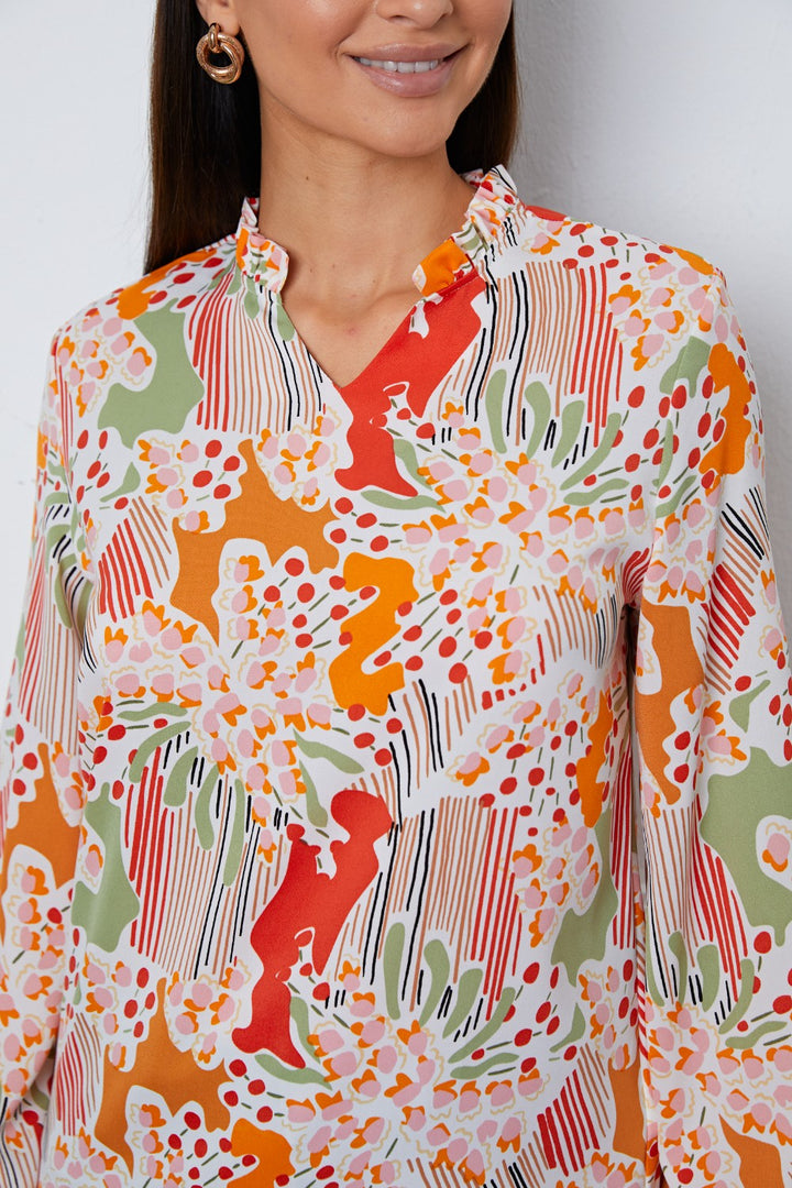 Fashion Sava | Floral Frill Blouse | Elegant Long Sleeve Design