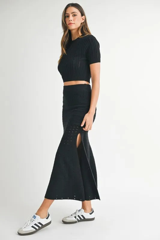 Fashion Sava | Crop Top & Skirt Set | Chic Pointelle Design